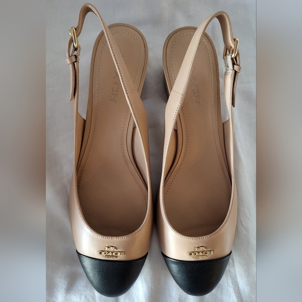 Coach Erica LTR Slingback Women's Black and Tan Heels